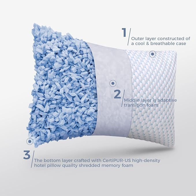 OSBED Adjustable Cooling Shredded Memory Foam Pillows King Size Set of 4 - Temperature-Regulating for Hot Sleepers with Dual Airflow Ventilation(CertiPUR-US & Hypoallergenic & Machine Washable)