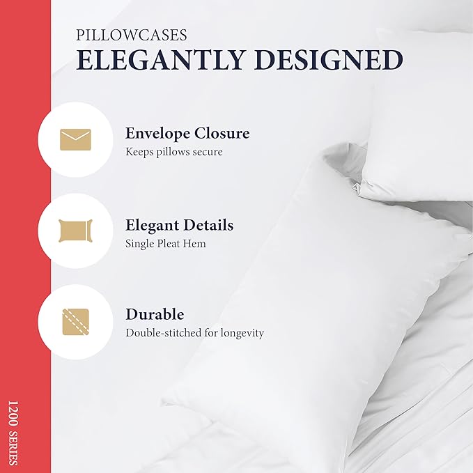 Ashton Sheets 100% Egyptian Cotton Split King Sheets Sets for Adjustable Bed - Luxury 1200 Thread Count Split Head King Sheets Sets (5 PC, White), Cooling, Sateen Weave 17" Deep Pocket Twin XL Sheet