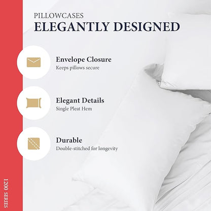Ashton Sheets 100% Egyptian Cotton King Size Sheets Set - Luxury 1200 Thread Count Egyptian Cotton Sheets King Size, Silky Soft, Cooling, Sateen Weave 17" Deep Pocket Bed Set - White