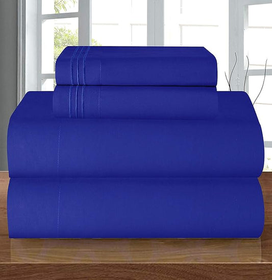 Elegant Comfort Luxury 1500 Premium Hotel Quality Microfiber 4-Piece Sheet Set - Wrinkle Resistant, All Around Elastic Fitted Sheet, Deep Pocket up to 16", Full, Royal Blue
