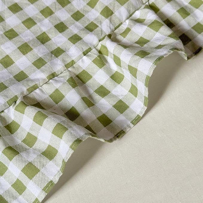 NSNLGSGC Sage Green Ruffle Gingham Comforter Set Queen, Pre-Washed Ruffled Plaid Checked Comforter Bedding, 3 Pieces Vintage Farmhouse Grid Bedding Set(Green Gingham, Queen)