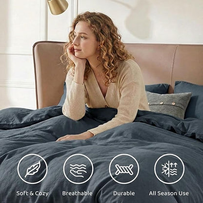 WRENSONGE Queen Comforter Set - 7 Pieces Blue Grey Bed in a Bag Queen with Sheets, 2 Pillow Shams, and 2 Pillowcases- Warm Bedding Sets Queen for All Season