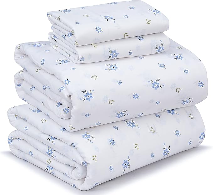 RUVANTI 100% Cotton Sheets – Queen Size Percale Bedding, Cooling & Breathable Floral Design, Durable with a Crisp, Soft & Comfortable Feel, 16" Deep Pocket, 4-Piece Set, Phulkari