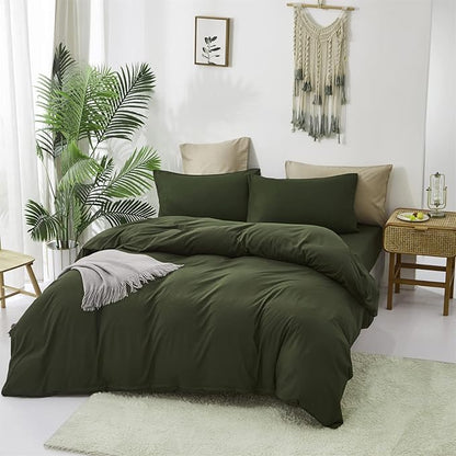Cottonight Army Green Comforter Set Queen Dark Green Bedding Set Full Plain Modern Style Blanket Quilts Soft Breathable Comforter Set for Women Men
