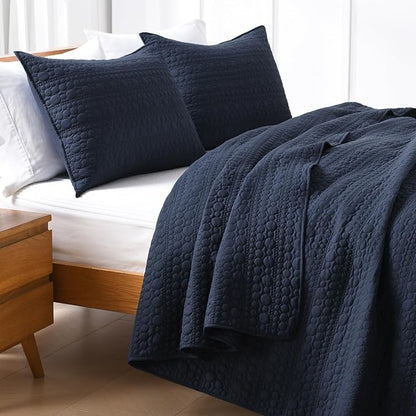 HORIMOTE HOME Navy Quilt Set Twin Size, Lightweight Soft Pre-Washed Microfiber Circle Pattern Bedspread Coverlet, 2 Pieces Quilt Bedding Set with Pillow Shams for All Season, 68x86 inches