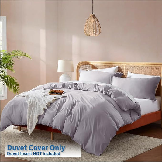 Nestl Twin Duvet Cover Set - Soft Double Brushed Grey Lavender Duvet Cover Twin/Twin XL, 2 Piece, with Button Closure, 1 Duvet Cover 68x90 inches and 1 Pillow Sham