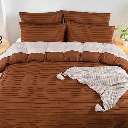 NEXHOME PRO Duvet Cover, Brunt Orange 3 Pieces Boho Tufted Duvet Cover Set, Soft and Lightweight 100% Washed Microfiber Comforter Cover Set(Brunt Orange Cal King, 104 x 98)-No Comforter