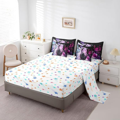 Erosebridal Japanese Anime 7 Piece Comforter Set Queen Size, Anime Girl Bed in A Bag Kawaii Japanese Style Bedding Set Cartoon Japan Animation Bed Set for Boys Teens Adult Women Bedroom Decor