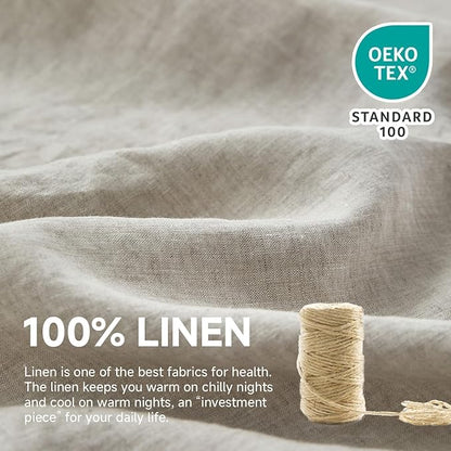Simple&Opulence 100% Linen Duvet Cover Set, 3 PCS Natural French Flax Ruffle Duvet Cover Queen Size, Breathable Comfy Linen Bedding Comforter Cover with 2 Pillowcases (Natural Linen, 88" X 92")