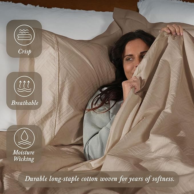 Threadmill Queen Sheet Set for Queen Mattresses | 800 Thread Count Jacquard Celine Light Beige | Better Than Egyptian Cotton | 4 Pc Bed Sheets | Elasticized Deep Pocket | 100% Cotton Queen Sheets