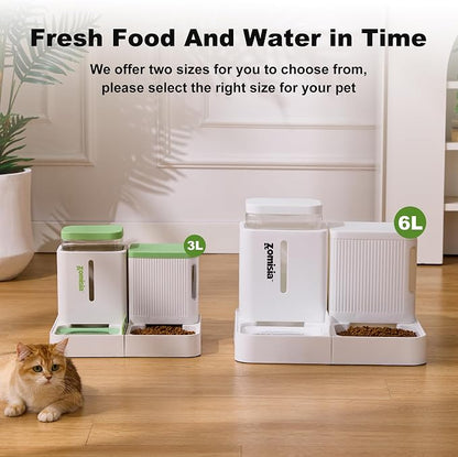 ZOMISIA Gravity Cat Feeder and Water Dispenser, 2 in 1 Cat Self Feeder with 180 Degree Rotatable, Automatic Feeding Large Capacity for Small Medium Dog Puppy Kitten, White & Green, 0.8 Gallon x 2