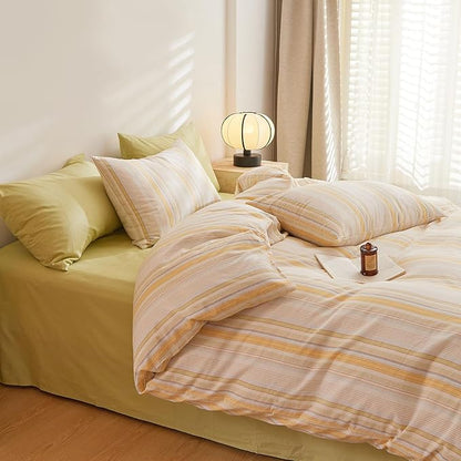 EAVD Retro Striped Comforter Set Twin XL Multi-Color Soft Washed Cotton 3-Piece Colorful Stripes Pattern Bedding Set with 2 Pillowcases Farmhouse Geometric Comforter Set for All-Season Soft&Fluffy