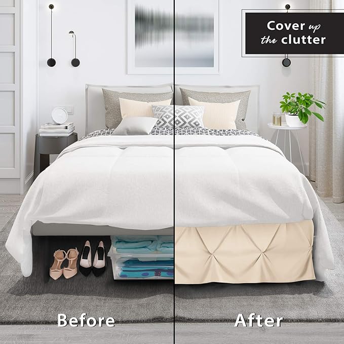 Nestl Beige Cream Bed Skirt Twin Size, Pinch Pleat Twin Bed Skirt, 14" Inch Drop Twin Bedskirt, Hotel Quality Beige Cream Bed Skirts, Microfiber Bedskirt for Twin Bed, Beige Cream Twin Bed Skirt