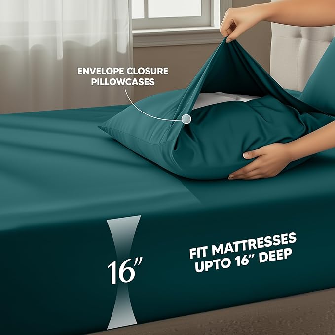 Utopia Bedding King Size Sheet Set – 4 Piece Bed Sheets, Soft and Breathable Microfiber, Includes 1 Fitted Sheet, 1 Flat Sheet and 2 Pillowcases – Oeko Tex (Teal Green)