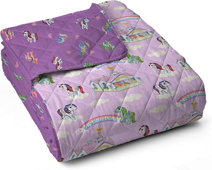 Northwest My Little Pony Vintage Pony Party Quilted Throw Blanket – Official Fleece Blanket Featuring Classic Ponies, Soft Lightweight Bedding for Bed, or Couch, 60 x 80 Inches