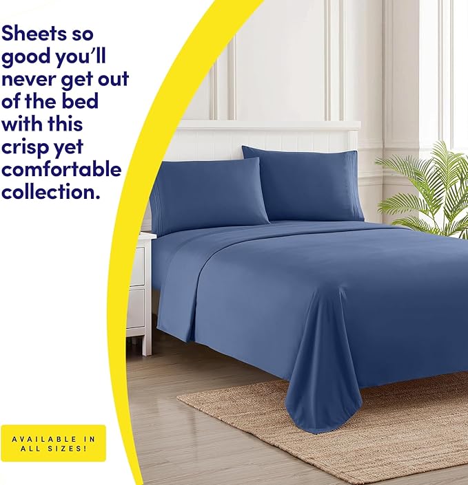 1500 Supreme Collection Twin XL Sheet Sets Denim Blue - 3 Piece Bed Sheets and Pillowcase Set for Twin XL Mattress - Extra Soft, Elastic Corner Straps, Deep Pocket Sheets, Twin XL Denim Blue