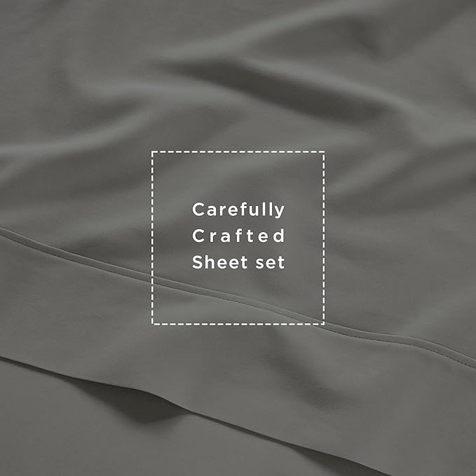 Threadmill Cotton Queen Sheet Set | 100% Cotton Sheets for Queen Size Bed | Solid Sateen Queen Bed Sheets Set with 16” Deep Pocket | Soft Breathable 4-Piece Cooling Bedding Sheet Set | Dark Grey