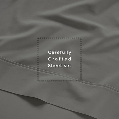 Threadmill Cotton Twin Sheet Set | 100% Cotton Sheets for Twin Size Bed | Solid Sateen Twin Bed Sheets Set with 16” Deep Pocket | Soft Breathable 3-Piece Cooling Sheet Set | Dark Grey