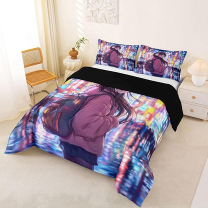 Erosebridal Cool Anime Girl Full Down Comforter Japanese Style Kids Comforter Set 3D Cartoon Girly Anime Bedding Set Sci Fi Style Gaming Bed Set Room Decor 3 Pcs
