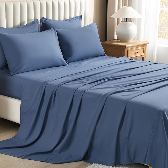 Litanika Super King Plus Comforter Sets Ocean Blue - 7 Pieces Bed in a Bag Beddding Sets, Solid Lightweight Bed Set with Comforter, Sheets, Pillowcases & Shams