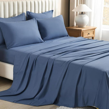 Litanika Super King Plus Comforter Sets Ocean Blue - 7 Pieces Bed in a Bag Beddding Sets, Solid Lightweight Bed Set with Comforter, Sheets, Pillowcases & Shams