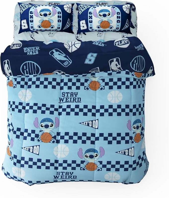 Northwest Disney Lilo & Stitch Full Size Comforter Set, 5 Piece Reversible Design Ultra Soft Fade Resistant Microfiber Kids Bedding Set, Officially Licensed