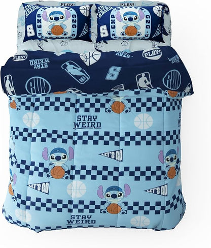 Northwest Disney Lilo & Stitch Full Size Comforter Set, 5 Piece Reversible Design Ultra Soft Fade Resistant Microfiber Kids Bedding Set, Officially Licensed