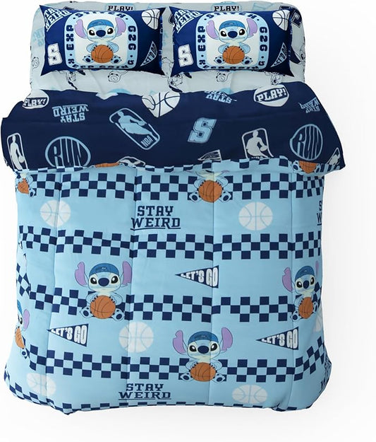 Northwest Disney Lilo & Stitch Full Size Comforter Set, 5 Piece Reversible Design Ultra Soft Fade Resistant Microfiber Kids Bedding Set, Officially Licensed