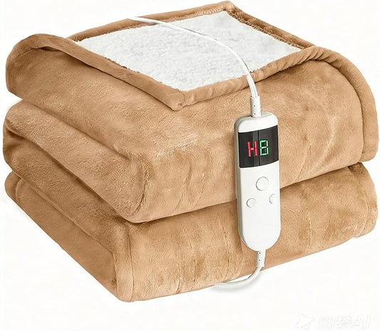 Electric Heated Blanket Twin Size 62''x84'' -Control Heating Blanket, Soft & Warm Flannel 10-Level Temperature Control, 8 Hours Auto Off, Rapid Heating & Overheat Protection