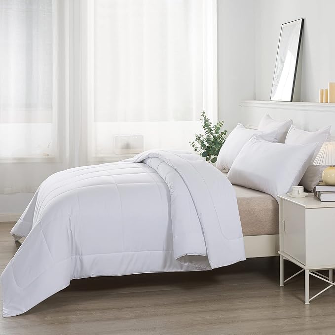 DOWNCOOL King Size Comforter Set -All Season Bedding Comforters Sets with 2 Pillow Cases -3 Pieces Bed Set Down Alternative King Bedding Set -White King Comforter Set(102"x90")