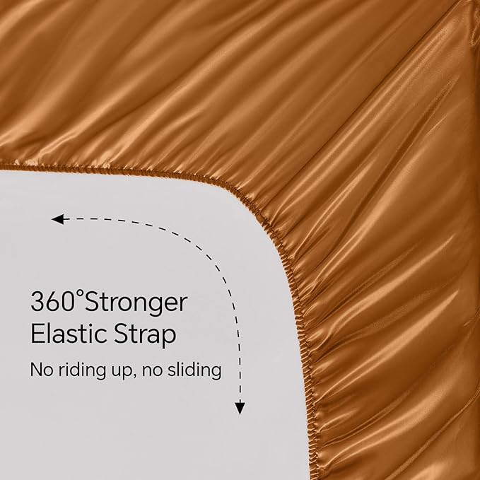 BEDELITE Satin Sheets Full Size Bed Set, Luxury Soft Burnt Orange Silky Sheets for Hair and Skin, Similar to Silk Bed Sheets Set 4 Pieces with 1 Deep Pocket Fitted Sheet, 1 Flat Sheet, 2 Pillowcases