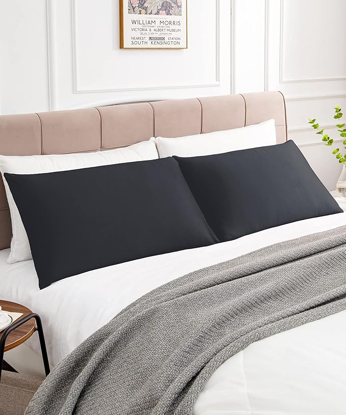 Warmstar Cotton Pillow Cases King Size Set of 2, 600 Thread Count Pillowcases 20x36 Inches, Soft Long Staple Cotton Pillowcases Breathable with Envelope Closure,Black