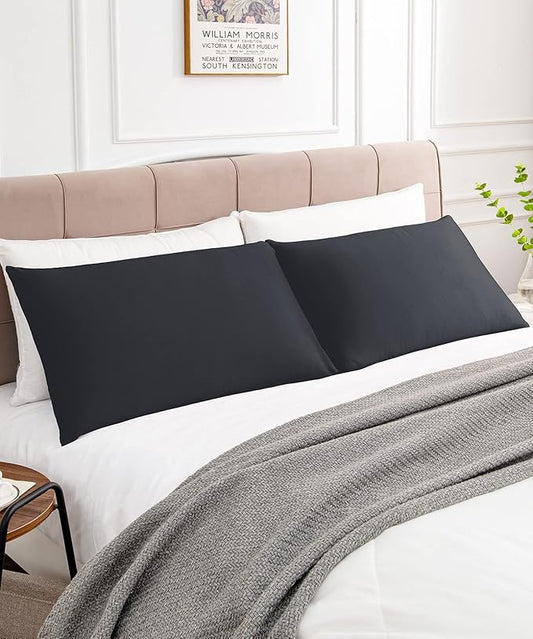 Warmstar Cotton Pillow Cases Queen Size Set of 2, 600 Thread Count Pillowcases 20x30 Inches, Soft Long Staple Cotton Pillowcases Breathable with Envelope Closure,Black
