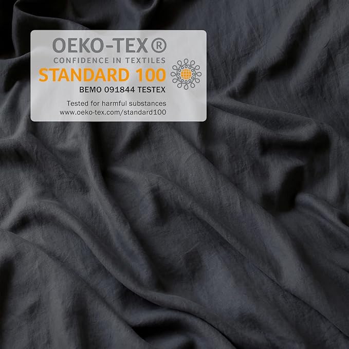 XZ XIFA 100% Linen Bedding Set: Cooling & Breathable King Size Duvet Cover in Dark Grey. Made from Natural Washed French Flax for a Soft, Textured Feel. Complete with 1 Cover and 2 Pillowcases