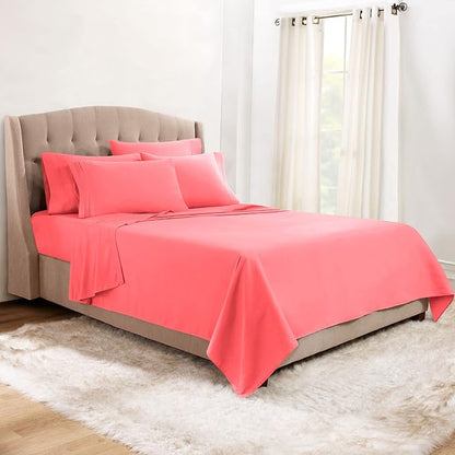Clara Clark Cal King Sheets, 6 Piece Set - Hotel Luxury Sheets for Cal King Size Bed, Super Soft Bedding Set, Cal King Size, Coral Pink