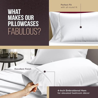 TEXAS LINEN CO. 100% Egyptian Cotton Pillowcases King Size - 2000 Series Luxury Cotton Pillow Case Set of 2, Soft Cooling Breathable, Envelope Closure Hotel Quality Pillowcase (21 x 41, White)