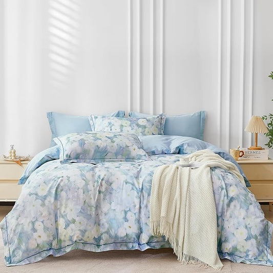 OAITE Duvet Cover Set King Size Oil Painting Pattern Ultra Soft 100% Cotton Duvet Cover Sets 3-PC, Breathable Duvet Cover with Zipper Closure & Corner Ties
