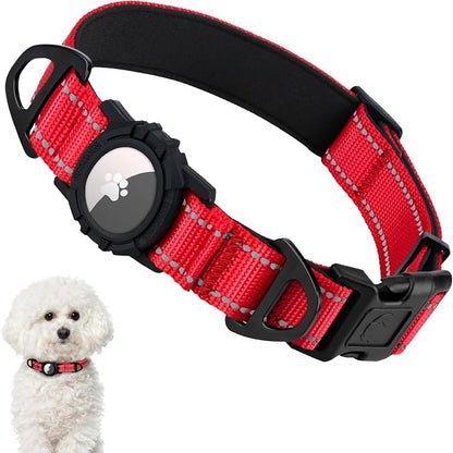 Taglory AirTag Dog Collar with Waterproof Holder for Small Dogs, Red, S | Reflective for Night Walks & Low-Light Safety, Track Your Pup Peace of Mind, Adjustable Soft Padded, No More Dangling Tags
