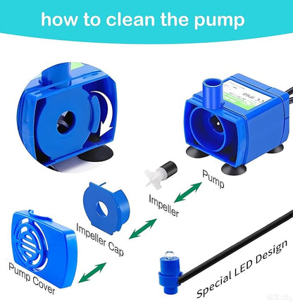 Cat Water Fountain Replacement Pump for DR-DC160 | IP68 Stainless Steel Submersible Pump, Quiet Design & Auto Shutoff Sensor for Pet Automatic Drinking Dispenser