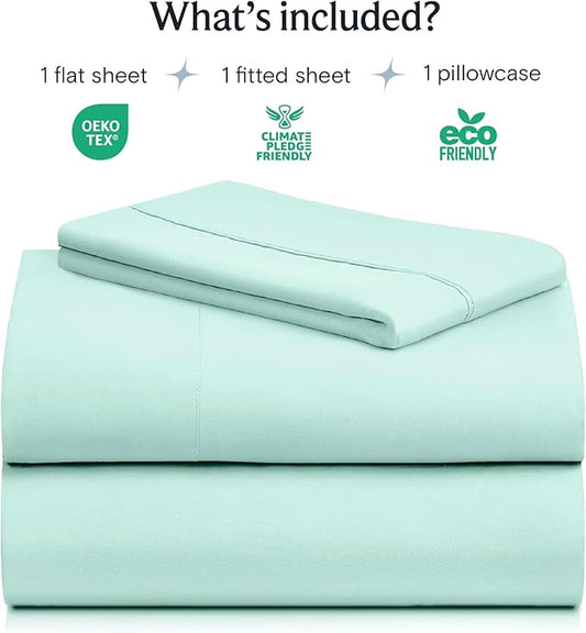 LuxClub 3 PC Twin XL Sheet Set, Deep Pockets Wrinkle Free Cooling Bed Sheets Hotel Bedding for Women, Men, Kids & Teens, Includes 1 Fitted Sheet, 1 Flat Sheet and 1 Pillowcase-Silky Soft Aquamarine
