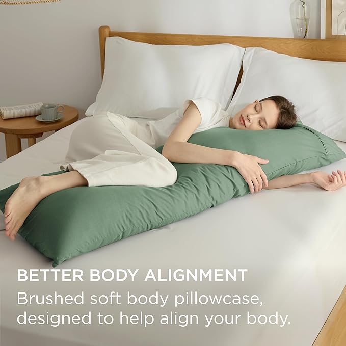 Bedsure Body Pillow Case Cover - Sage Green Brushed Microfiber Long Pillow Cases, Ultra Soft and Cozy Body Pillowcase with Envelope Closure for Kids, Wrinkle, Fade Resistant, 1 Pack, 20x54 Inches