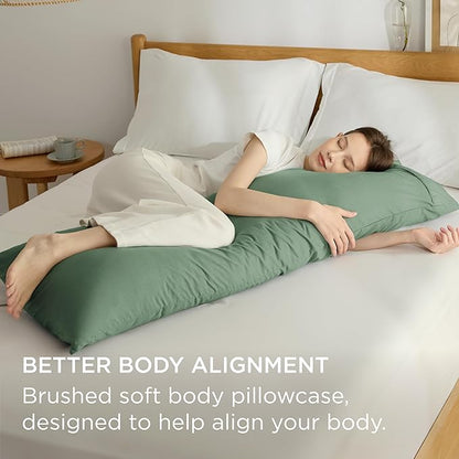 Bedsure Body Pillow Case Cover - Sage Green Brushed Microfiber Long Pillow Cases, Ultra Soft and Cozy Body Pillowcase with Envelope Closure for Kids, Wrinkle, Fade Resistant, 1 Pack, 20x54 Inches