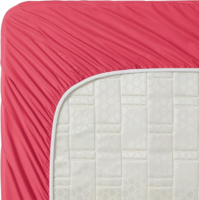 Clara Clark Bed Sheets, Premier 1800 Series 4 Piece Bed Sheet Set, Deep Pocket, Wrinkle, Fade, Stain Resistant, Luxury Soft Bedding Sheets & Pillowcases, California King, Coral Pink