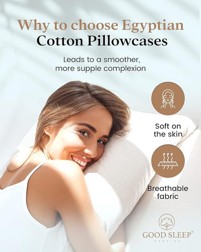Set of 4 Pillow Cases King, 800 TC 100% Egyptian Cotton, Great for Hair & Skin Care, Silky Soft Sateen Weave Pillow Covers for Bed Pillow, Improves Sleep Quality, 4" Hem Pillowcases, White