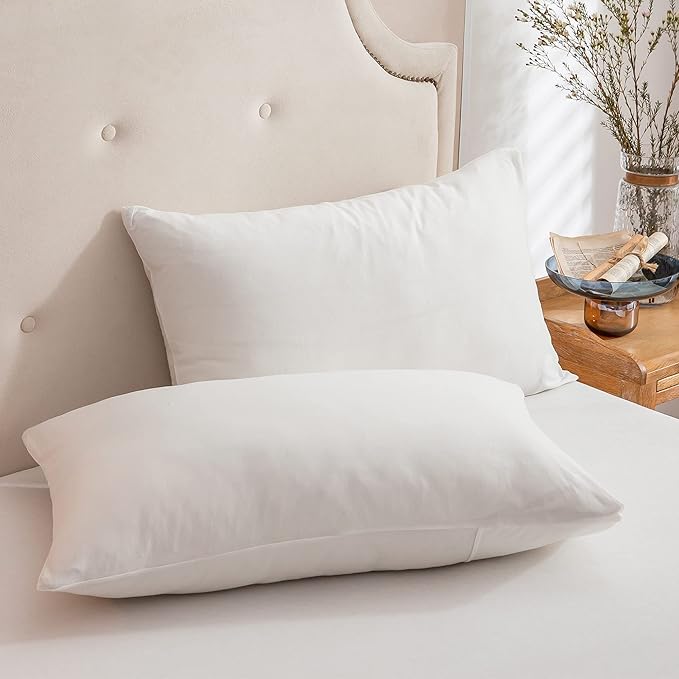 PURE ERA Jersey Knit Pillowcases 100% T-Shirt Cotton Super Soft Comfy Breathable, Set of 2, Standard 20" x 36", Solid Off White