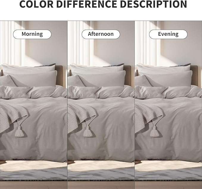 NEXHOME PRO Duvet Cover Twin Size, 100% Washed Cotton Orgnic Linen Like Textured Breathable Durable Comfy, Cream Grey