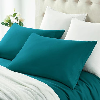MILVOWOC 2Pcs Brushed Microfiber Queen Pillowcases - 20 x 30 Inch, Teal Pillow Case Set Non Slip Envelope Pillow Cover with Moisture Absorption and Anti-Wrinkle