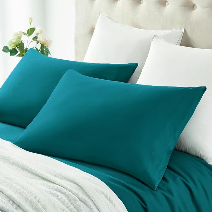 MILVOWOC 2Pcs Brushed Microfiber King Pillowcases - 20 x 36 Inch, Teal Pillow Case Set Non Slip Envelope Pillow Cover with Moisture Absorption and Anti-Wrinkle