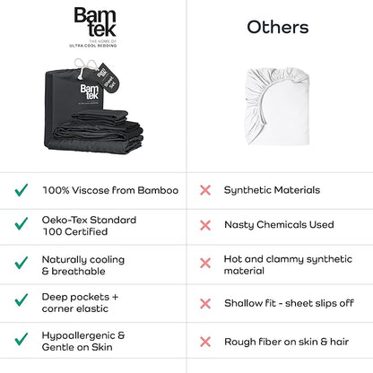 Viscose Bamboo Sheets Queen Size 4PC Set - Cooling Bedding for Hot Sleepers with Moisture Wicking Technology - Silky Soft 18 Inch Deep Pocket - Charcoal 60"x 80"