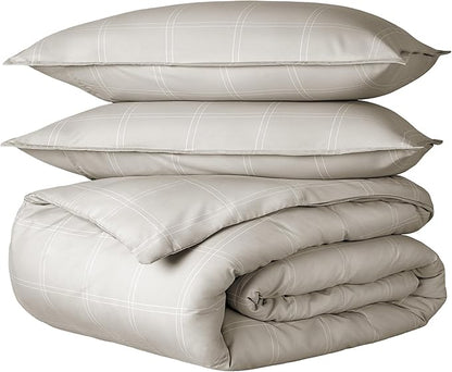 Bare Home Bedding Duvet Cover Queen Size - Premium 1800 Super Soft Collection - Lightweight, Duvet Cover - Soft Textured Bedding (Queen, Modern Plaid - Stone/White)